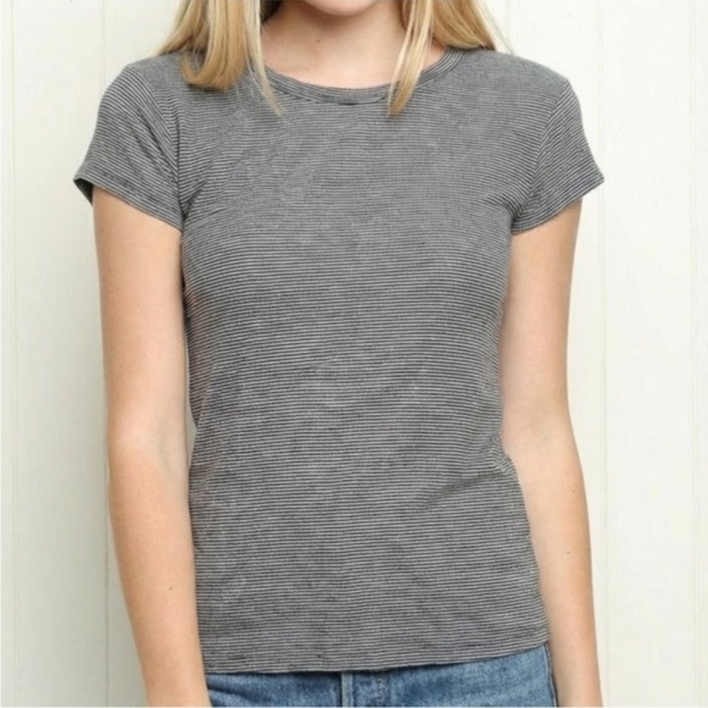 Brandy Melville Kristen Striped Ribbed T-Shirt Navy Gray OS